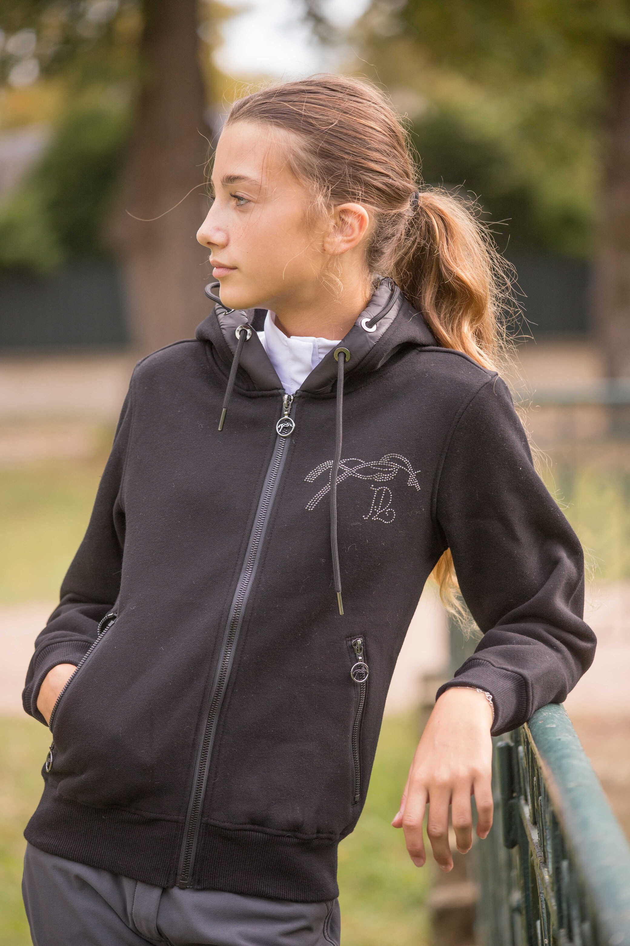 Fluore black zipped hooded sweatshirt - PENELOPE COLLECTION