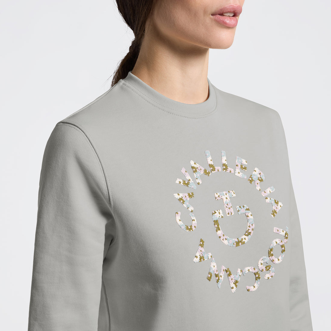 Sweat Crew Neck avec broderie florale Gris - CAVALLERIA TOSCANA