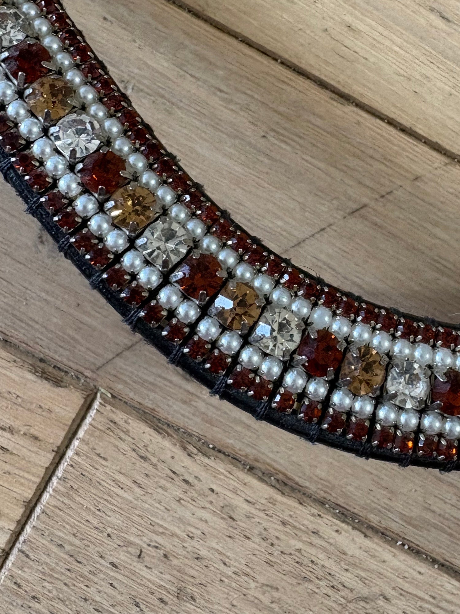 Frontal en strass cognac et perles