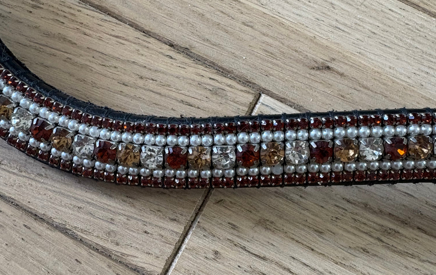 Frontal en strass cognac et perles