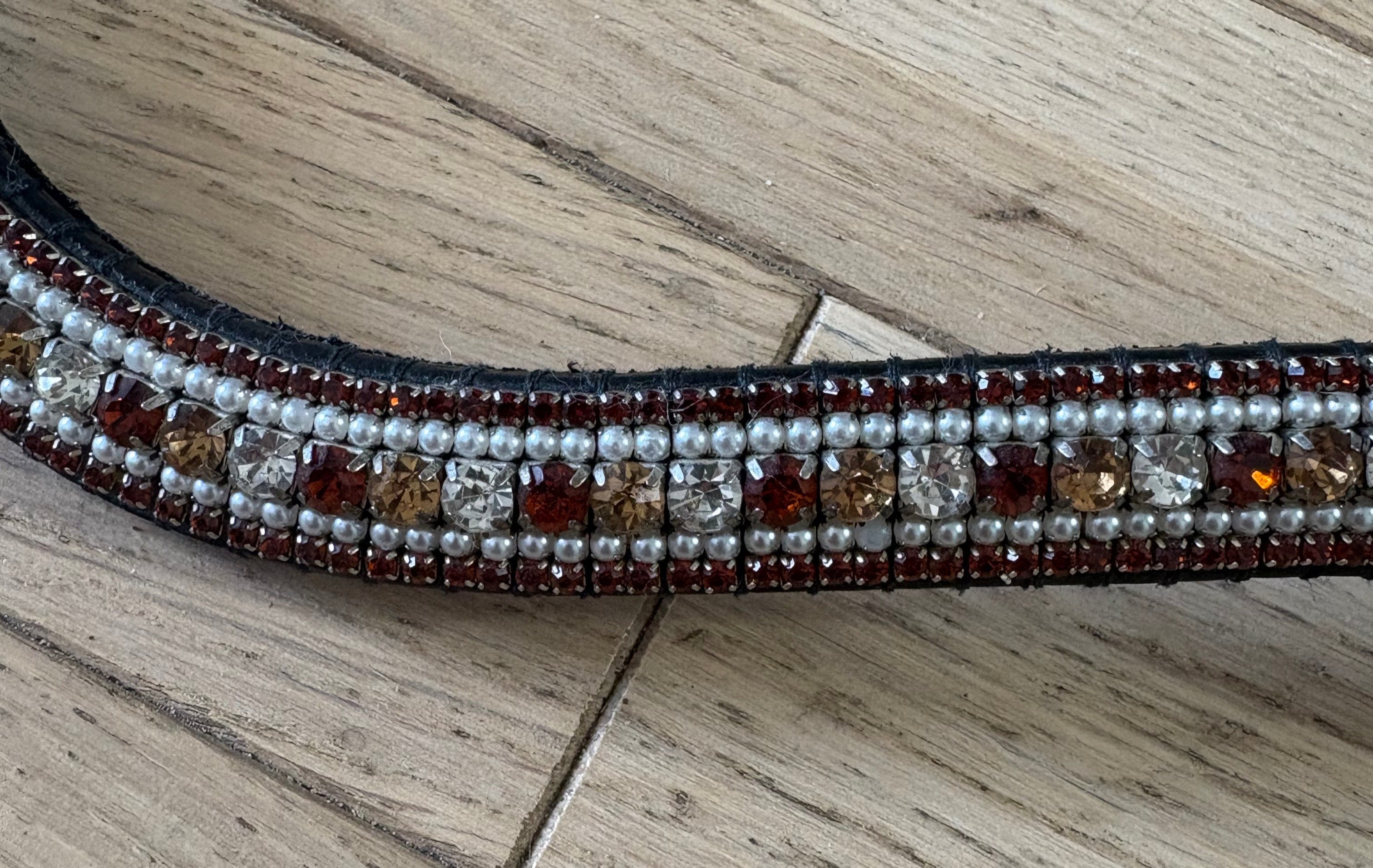 Frontal en strass cognac et perles