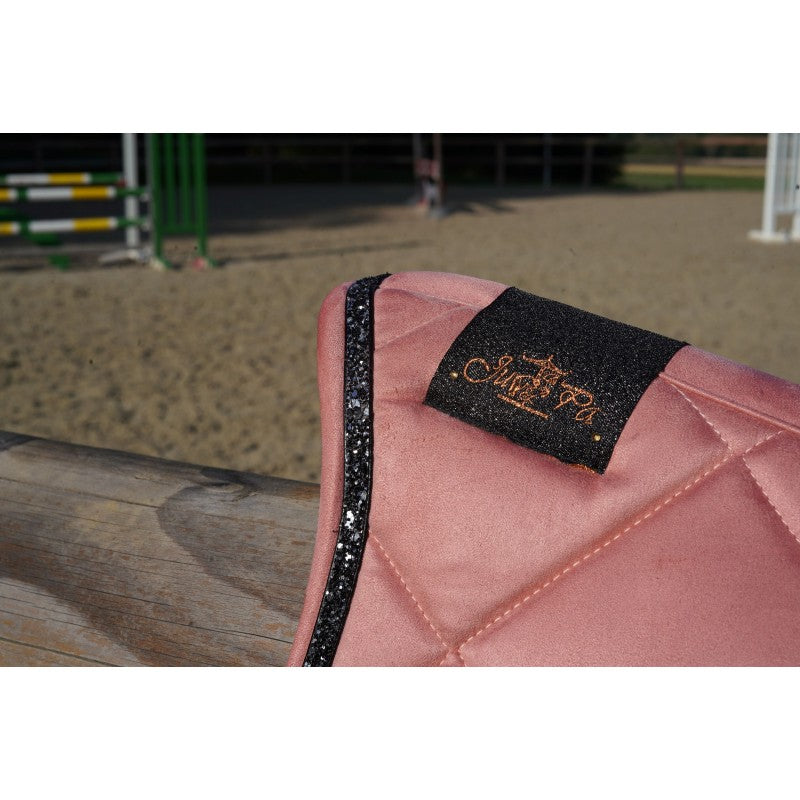 Tapis de selle rose velours disco noir et argent BRODERIE - JU&amp;PA
